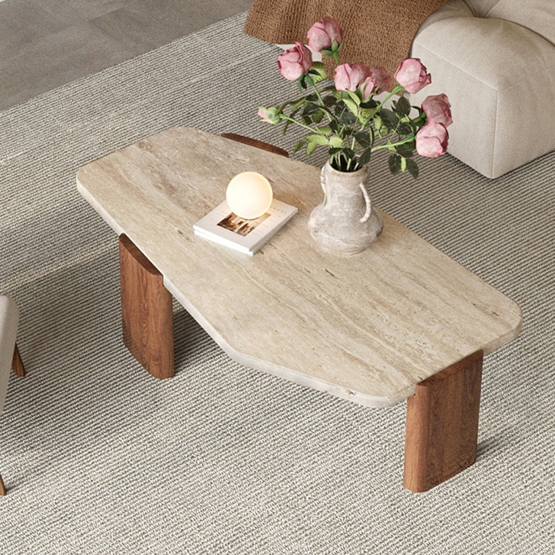 Table basse en pierre naturelle Wabi-sabi, Brun, H 13,77 po x L 43,3 po x l 20,47 po