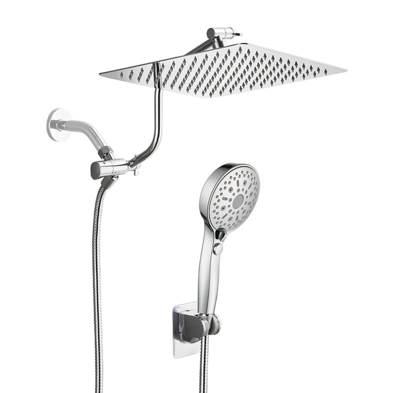 Adjustable 12" High Pressure Dual Shower Head with 12-Spray Handheld Shower, Chrome
