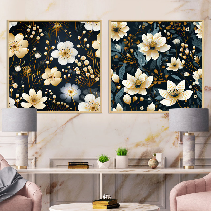 Hetre - Ensemble de 2 collages carrés floraux, Cadre flottant brun, H 36 po x l 73 po