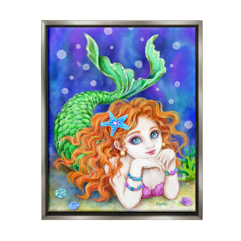 «Relaxing Mermaid Underwater Gray», encadrée par Kayomi Harai, Cadre flottant gris lustré, H 31 po x l 25 po