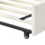 Lit de jour simple rembourré en lin beige avec lit gigogne polyvalent, lit structure-360758011