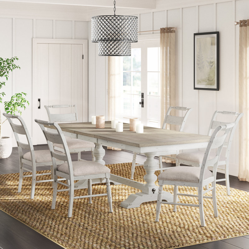 6 Person Bale Trestle Dining Table Set w/ 20" Removeable Leaf, 7 Pieces: Table, 6 Chairs