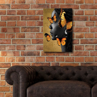 Art mural en verre épique «Papillon doré 1» par Alonzo Saunders, 16 po x 24 po