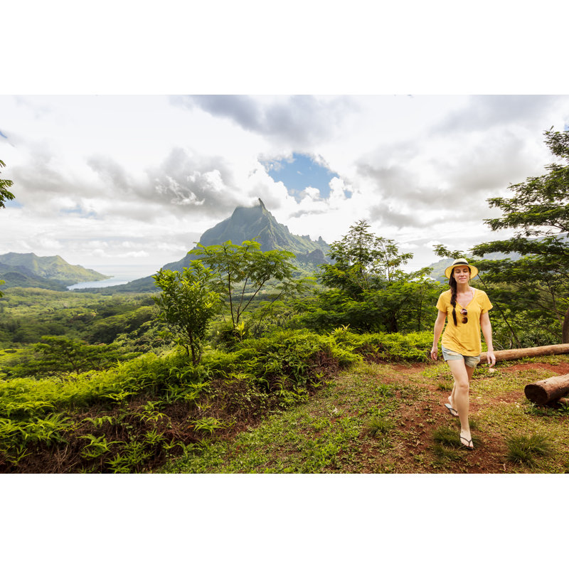 Pretty woman walking on tropical forest, 20cm H x 30cm W
