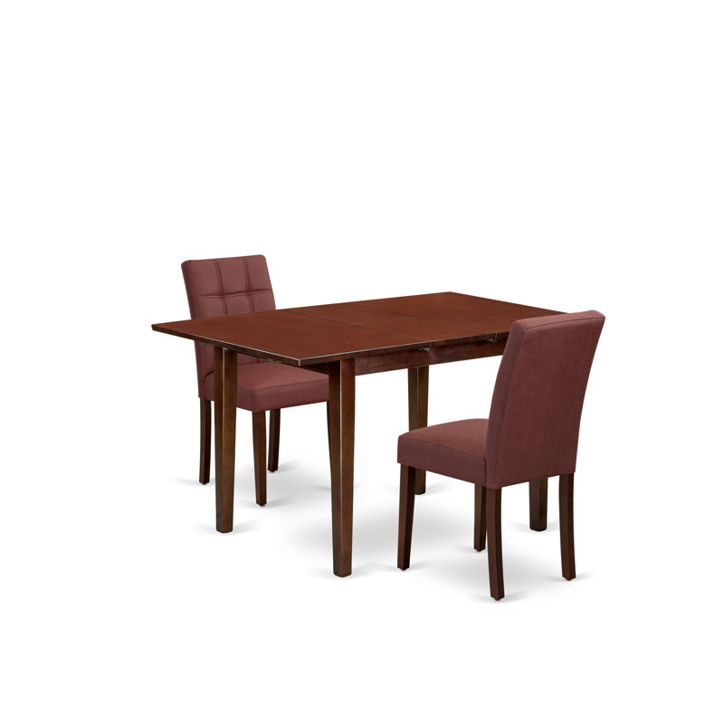 3 Piece Dining Table Set consists A Dining Table and 2 Burgundy Polyester Fabric Upholstered Chairs, Mahogany, Mahogany