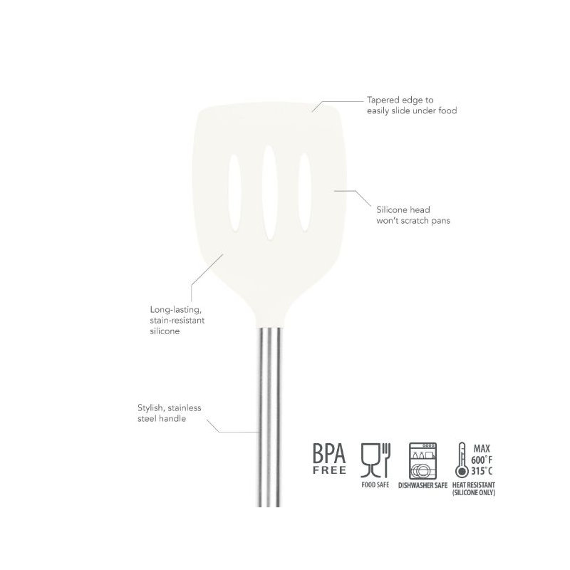 Silicone Slotted Turner - Light Aqua, White