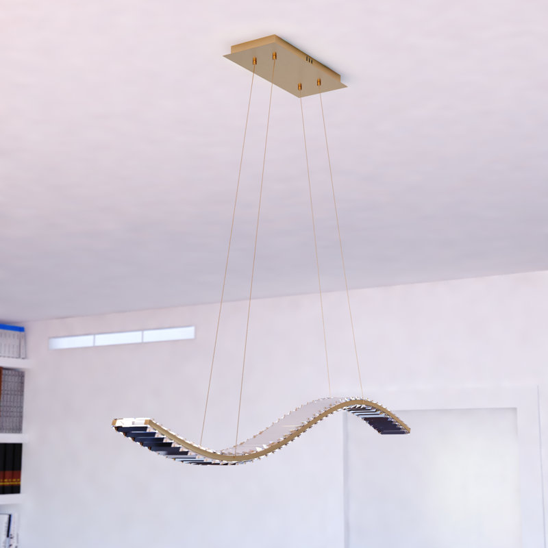 Fidah 1L LED Gold Brass Contemporary Crystal Linear Chandelier Island Pendant Light Fixture