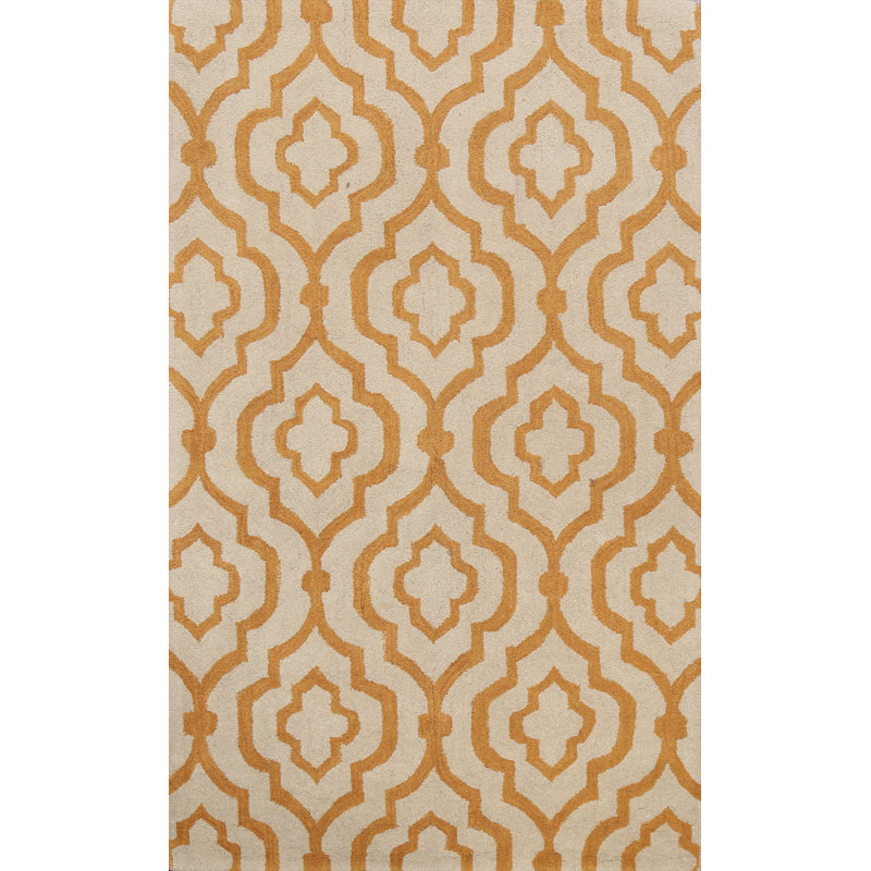 Tapis crème / doré en laine touffeté à la main Aiert, Rectangle de 5 pi x 8 pi