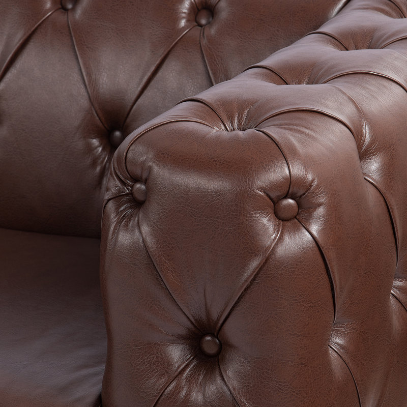 Natsue 84.06'' Faux Leather Sofa, Brown Faux Leather