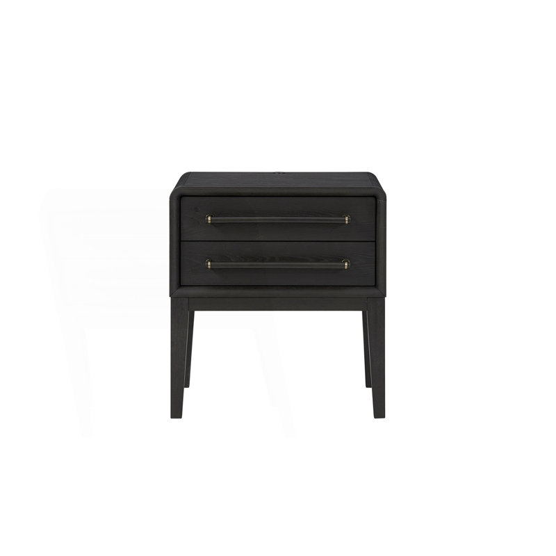 Compact Nightstand With Two Drawers, Black