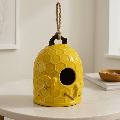 Yellow Stoneware Honeycomb Bird Feeder