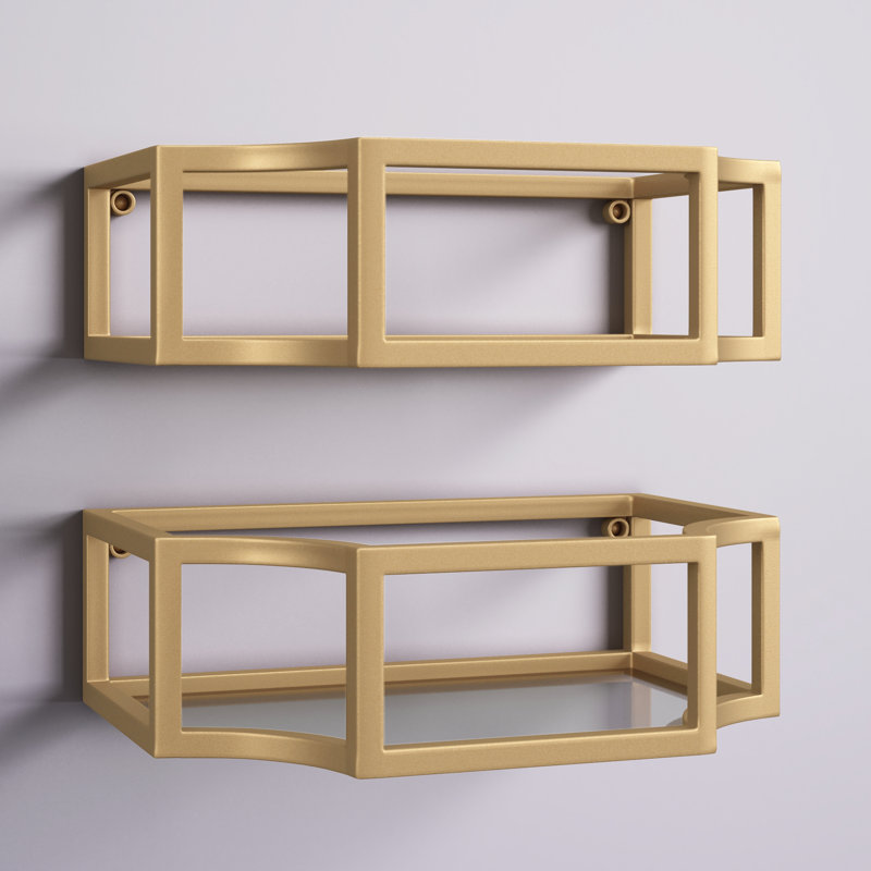 Zain 2 Piece Metal Floating Shelf, Gold
