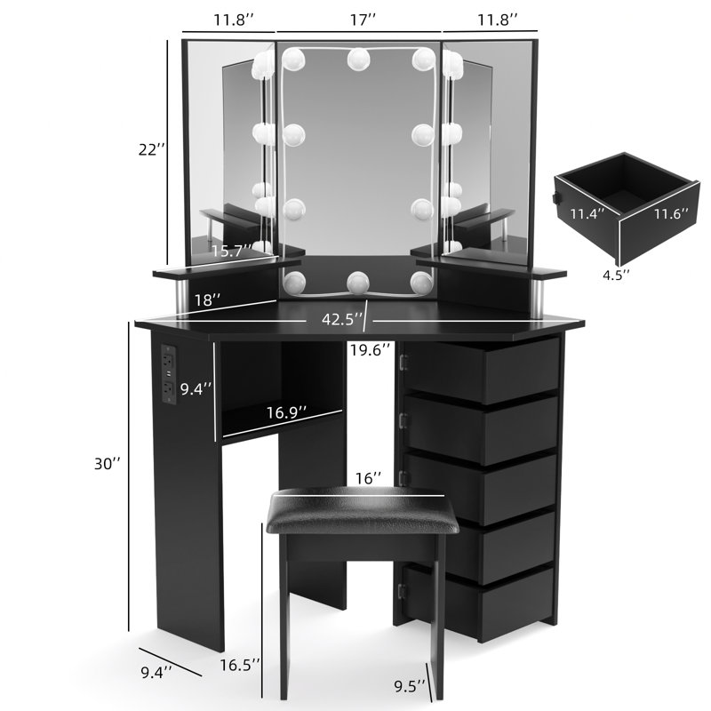 Ensemble de meuble-lavabo à 3 tiroirs Greyden, Noir