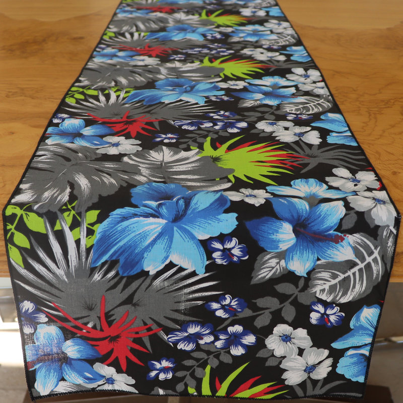 Chemin de table Tropical Hawaiian, 72 po x 24 po, Noir, noir, noir, noir