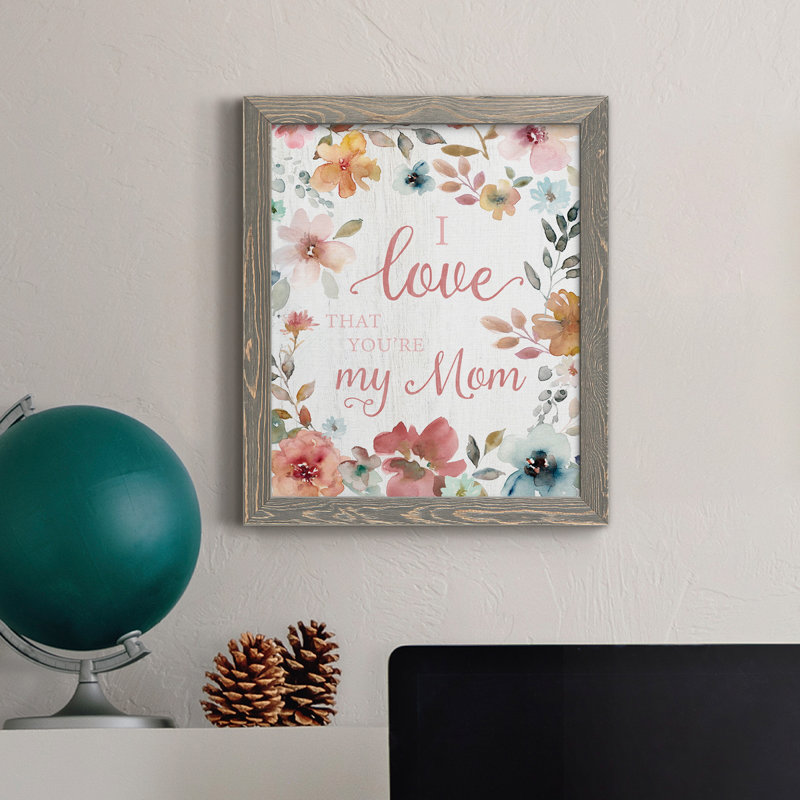«Love Mom», art textuel sur toile, H 44 po x l 31 po x P 1 po, gris