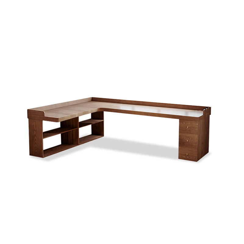 Bureau en coin en bois massif et bibliothèque intégrés, 29.53" H x 62.99" W x 47.24" D, Retour à gauche