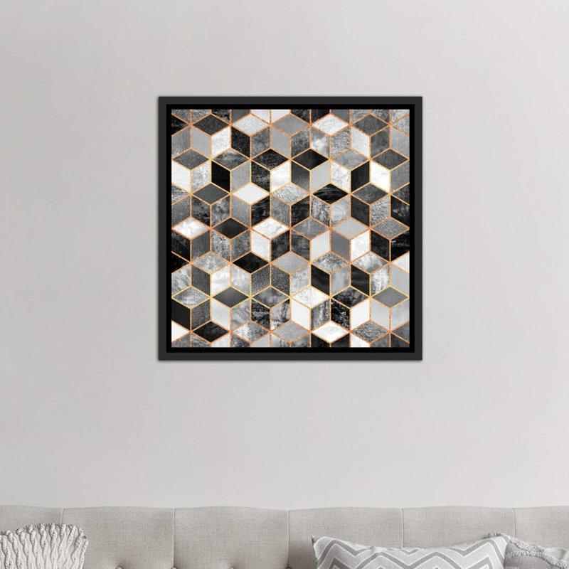 «Black and White Cubes» par Elisabeth Fredriksson - impression d'art graphique, Toile avec cadre noir