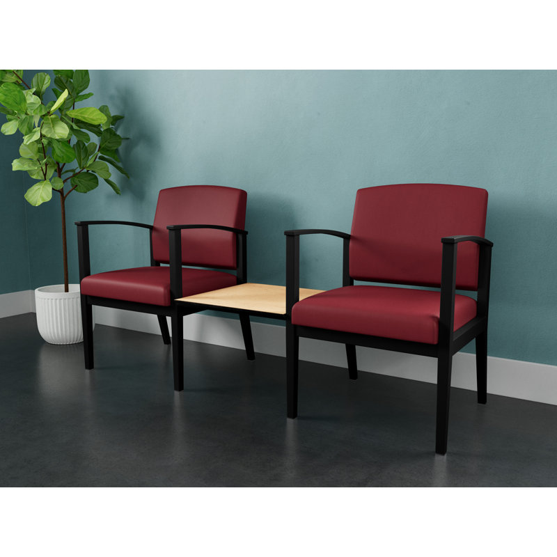 Structure tandem 2 places avec table centrale en acier Amherst, Érable naturel, Noir, Vinyle Patriot Plus Bordeaux