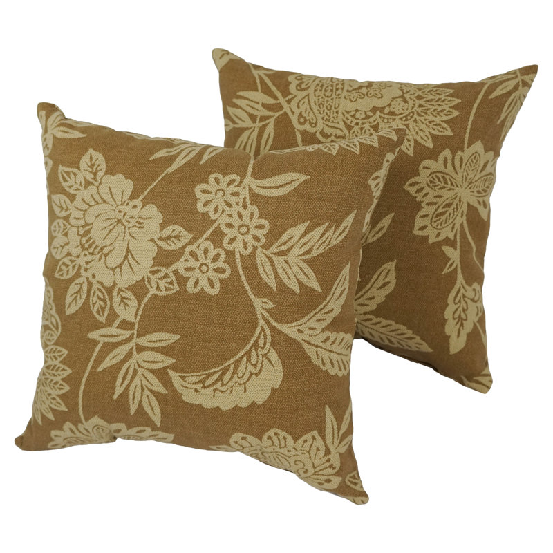 Beige Floral Spun Polyester 17-inch Reversible Throw Pillow Set