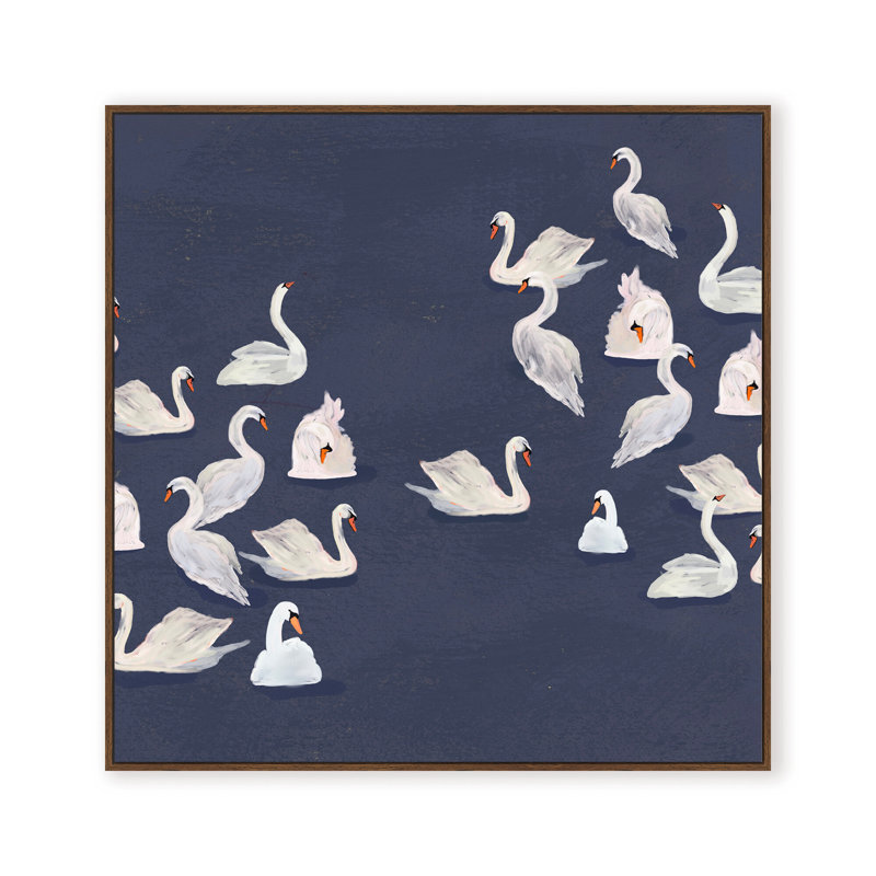 Nature Inspired Modern Ensemble: Swan Serenade, 24" H x 24" W, Framed Print, Gold