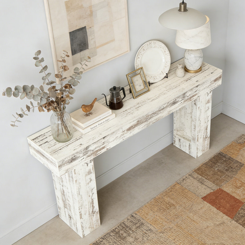 Stable TV Stand,Elegant Console Table, White/Vintage