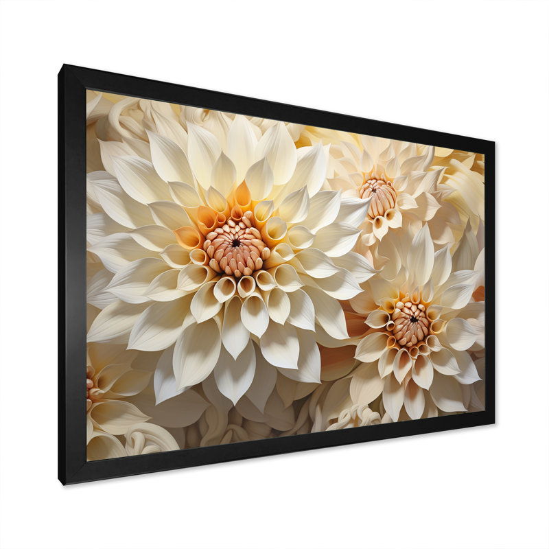 Dahlia blanc minimalisme sur toile, H 24 po x l 32 po x P 1 po, Cadre simple noir