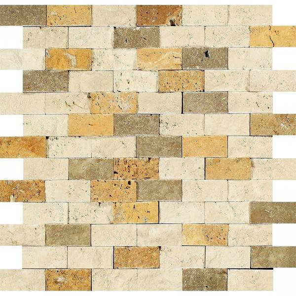 Carreau de mosaïque mural en briques mixtes en travertin 1 x 2 po