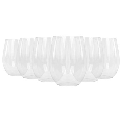 Argon Tableware 300ml Reusable Plastic Stemless Wine Glasses - Set of 6