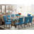 9-Pc Modern Table Set Consists of a Distressed Jacobean Wood Table and 8 Blue Linen Fabric Upholstered Chairs with High Back - Distressed Jacobean Finish.-1406701740