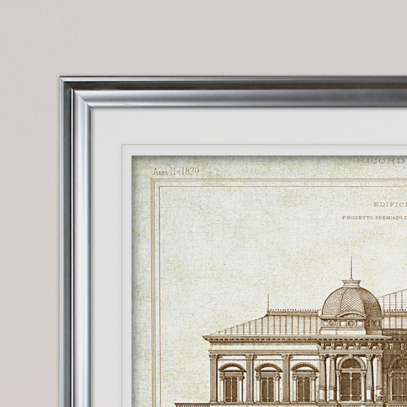 « architecture sketch i », impression, H 31 po x l 43 po x P 1,5 po, Blanc mat, Cadre argenté