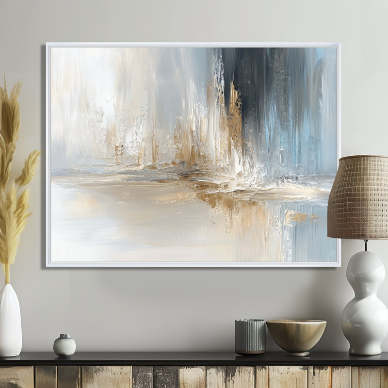 Gris, blanc, noir, blanc, écho, H 34 po x l 44 po, Impression encadrée flottante, Blanc