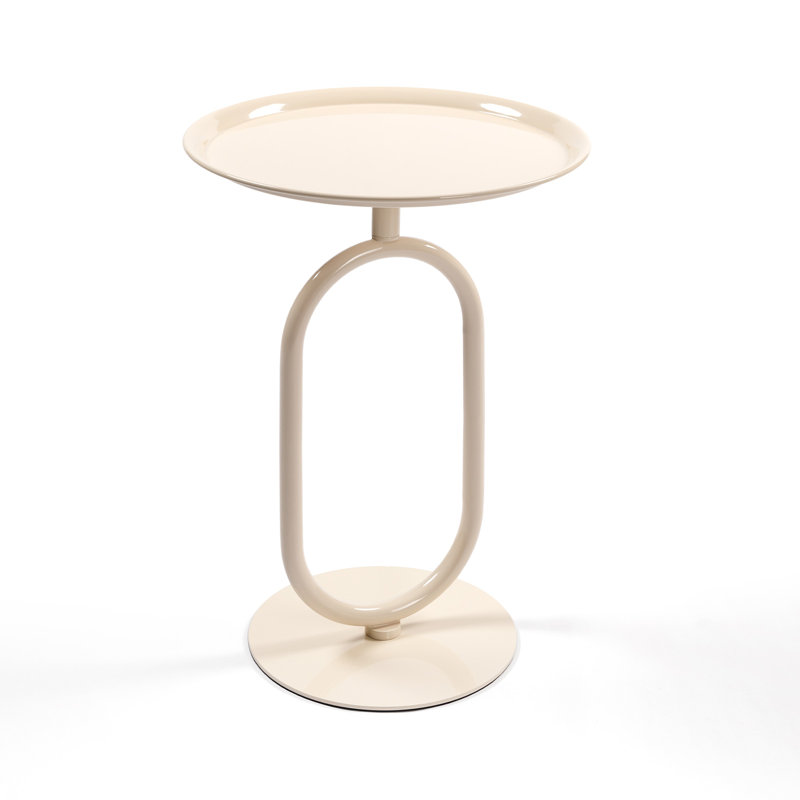 Lantern-shaped Metal End Table, 24.00"H x 17.70"W x 17.70"D, Cream White