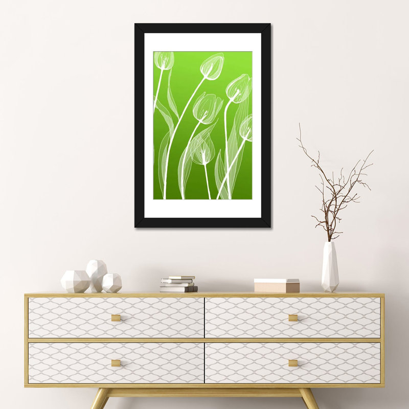« floral iv », impression sur toile, Blanc, H 24 po x l 16 po x P 1 po, Papier d'art encadré noir