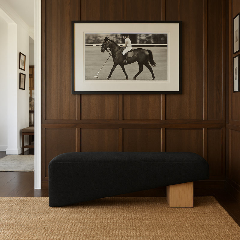 Banc en tissu Alora, Naturel, Tissu de polyester noir