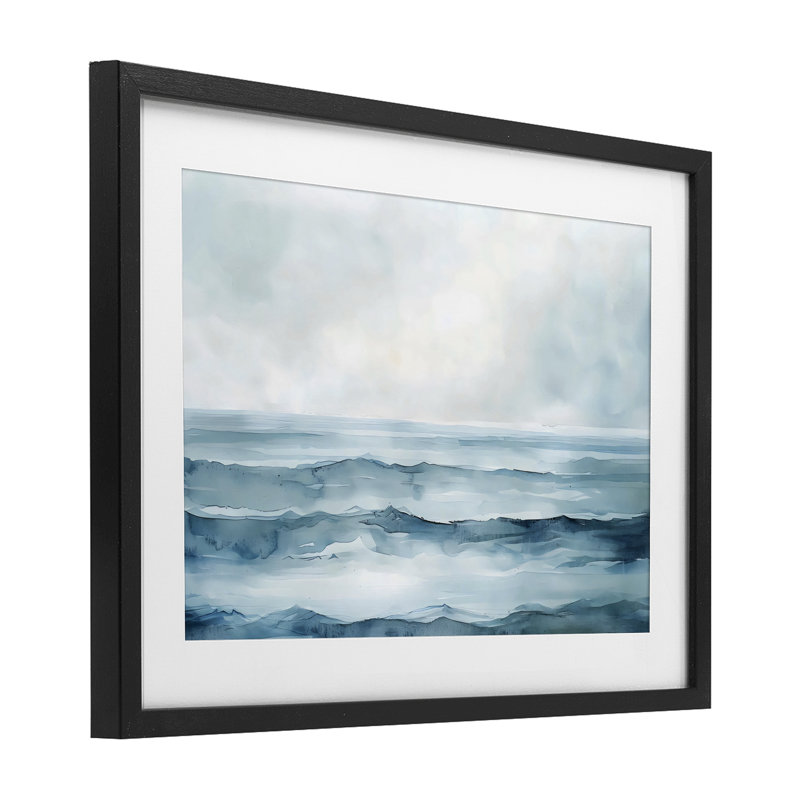 Watercolor Moody Waves, reproduction encadrée sous verre, design par LSR Design Studio, H 14 po x l 20 po, Cadre noir minuit