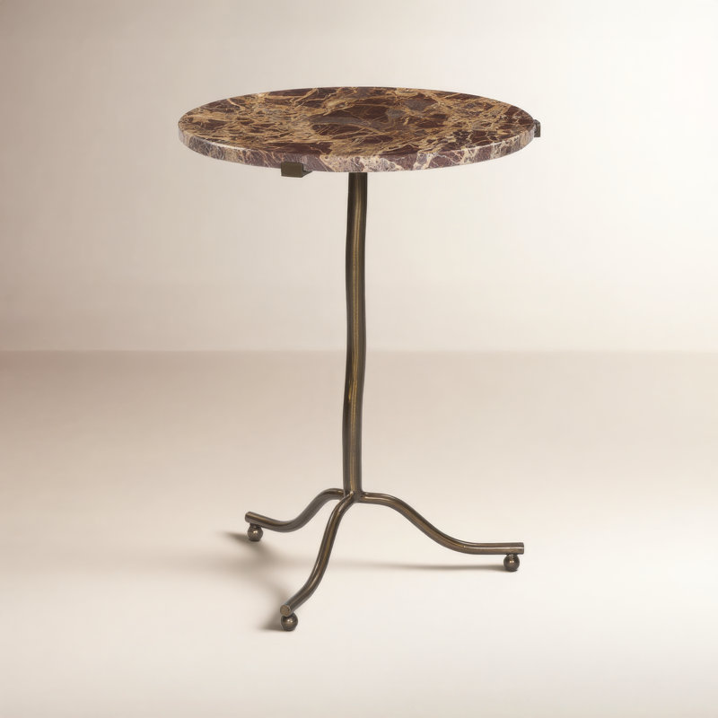 Marble Top End Table, Brown Top/Brown Base