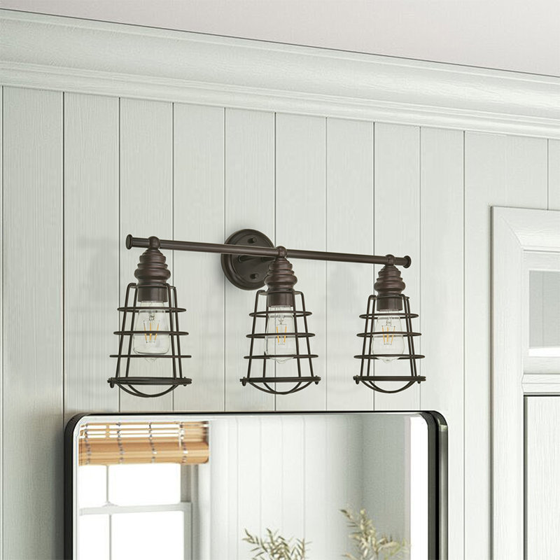 3 light brown finish bathroom wall sconce