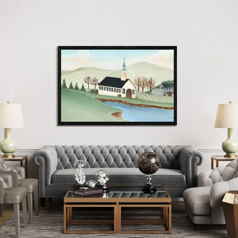 Folk Church Scene IV 1 Piece Wall Art on Canvas, 152.5 cm H x 101.5 cm W, Black Floater Frame