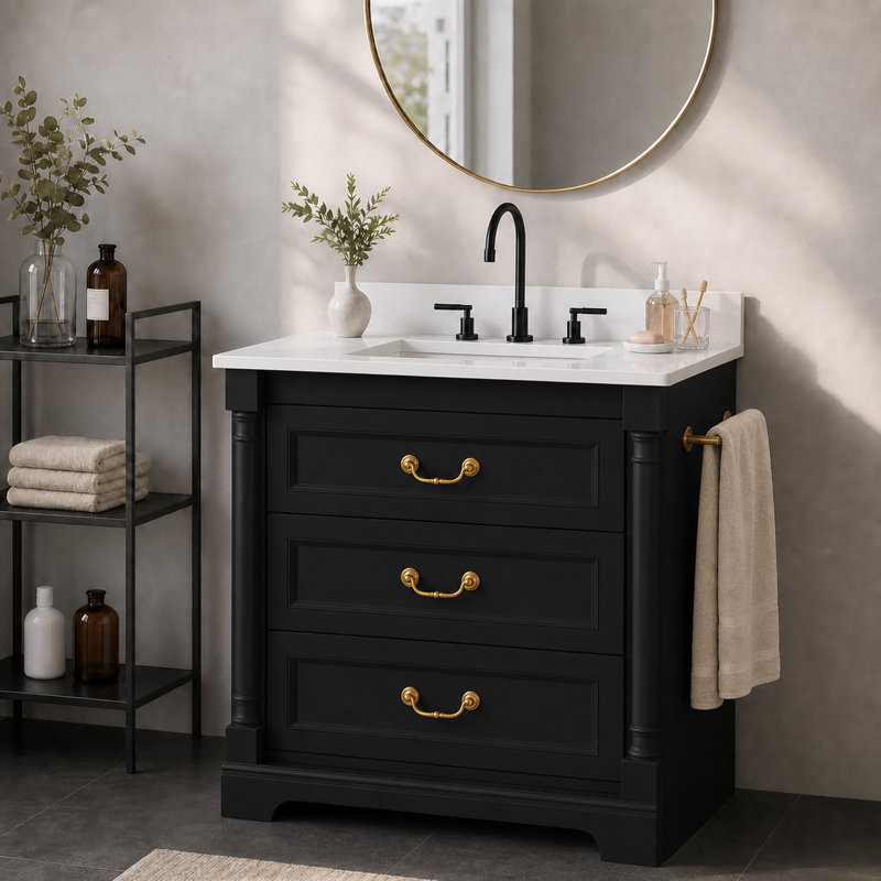 Ensemble de meuble-lavabo autoportant 30 po avec lavabo en céramique 30 po, Noir