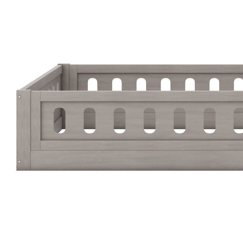 Wood Platform Bed With Guardrail, Naturel