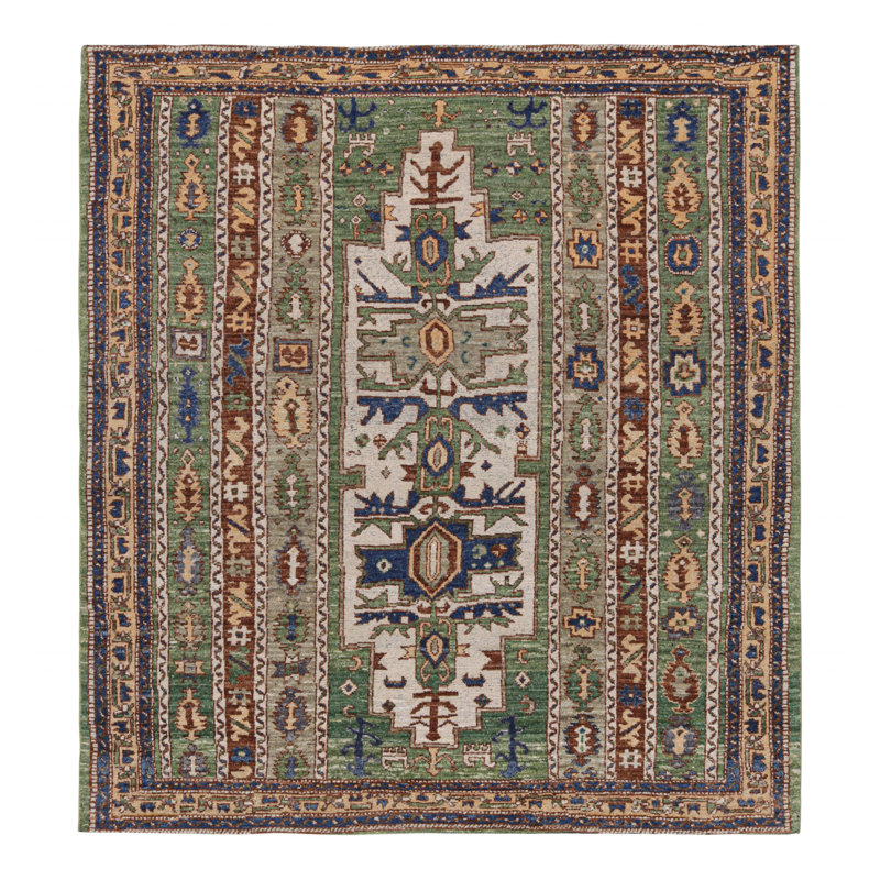 Burano Hand Knotted Wool Geometric Area Rug, Square 4'