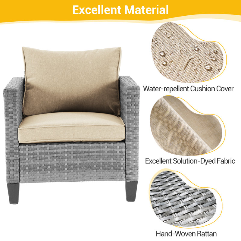 Avicia 5 - Person Patio Conversation Set with Cushions, Gray, Beige