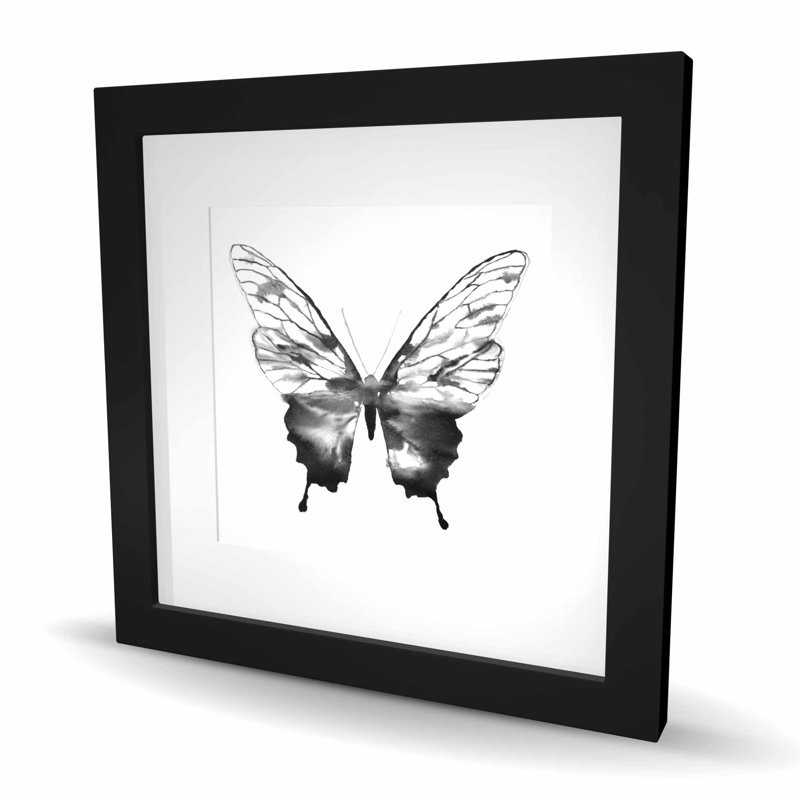 Croquis de papillon noir - reproduction encadrée avec passe-partout pour la décoration intérieure, H 16 po x l 16 po