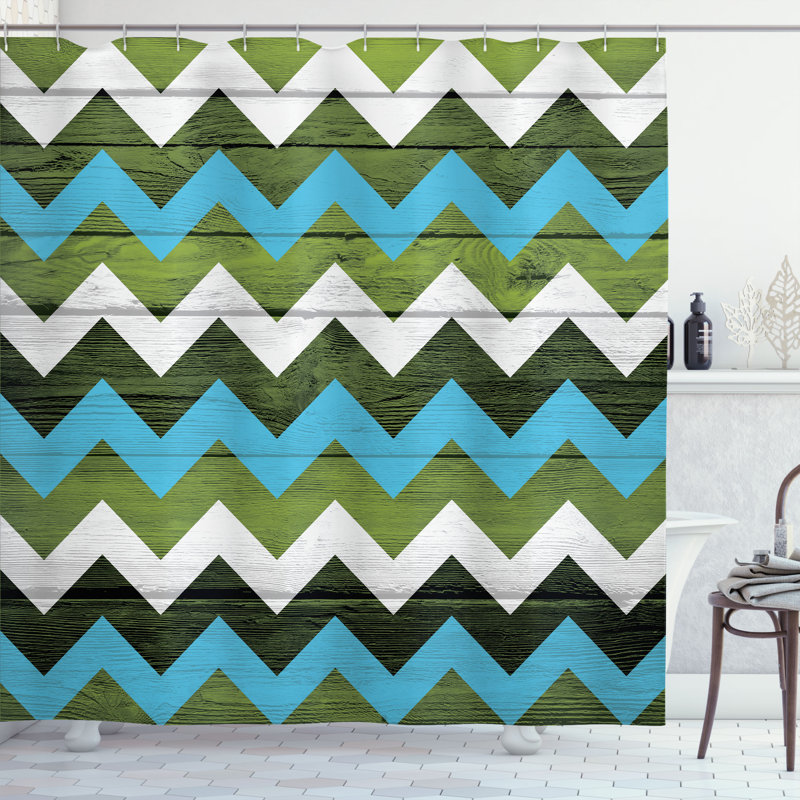 Chevron Shower Curtain with Hooks Included, 75"H x 69"W, Sky Blue