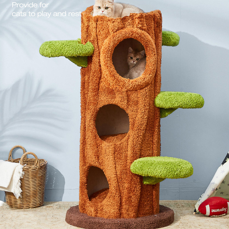 48.8'' H Eletha Solid Wood Modern Cat Tree Tower Condo