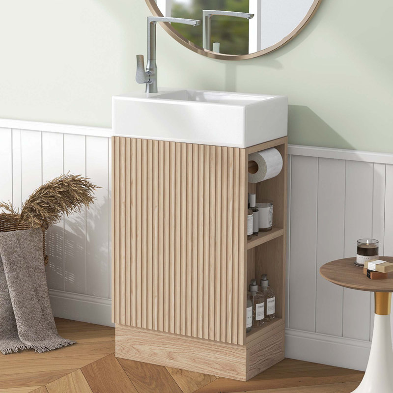 Meuble-lavabo simple 18,6 po avec plateau en bois manufacturé Kearson, Naturel