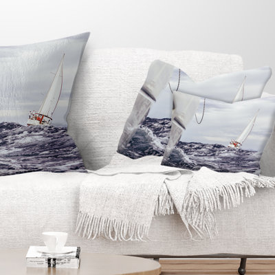 Storm While Sailing  Sea  Shore Printed Throw Pillow