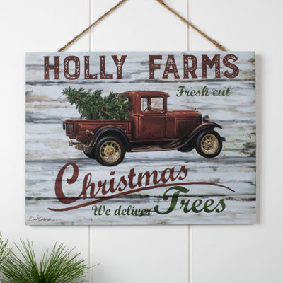 Holly Farms Wooden Sign with Rope Hanger