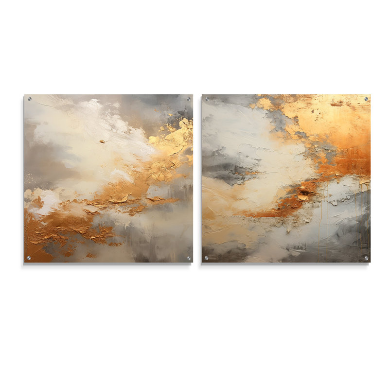 Minimalisme beige et or, ensemble de 2 verres muraux en acrylique, H 16 po x l 33 po