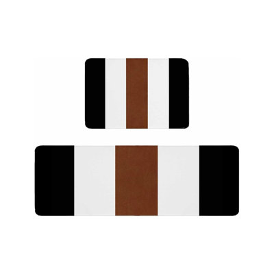 Black White Brown Stripe Kitchen Mats for Kitchen & Entryway, 2-Piece Set